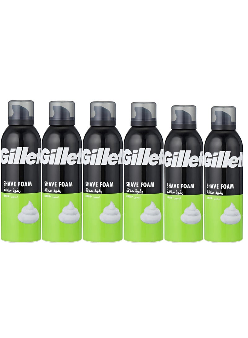 Gillette Shave Foam Lemon Flavour 200ml (Pack of 6) - Image 1